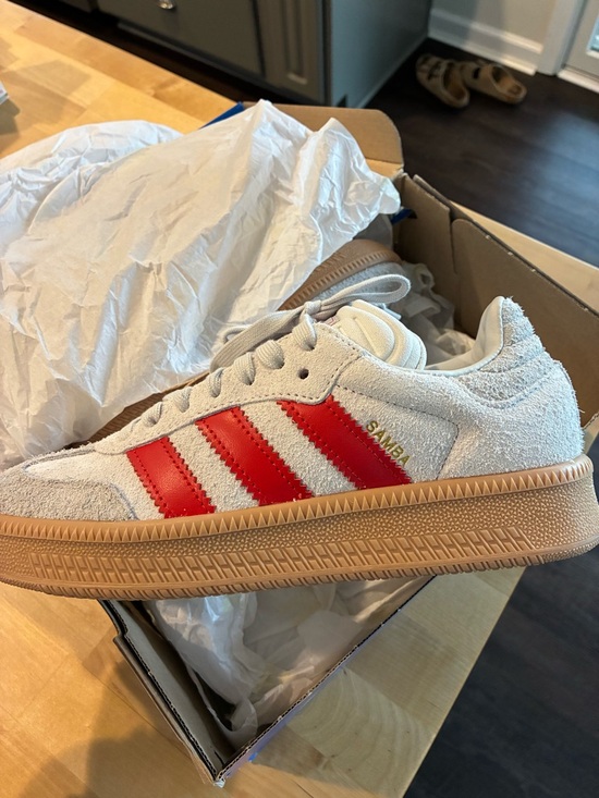 adidas Shoes - adidas Samba XLG Suede Sneaker in Light Gray and Red